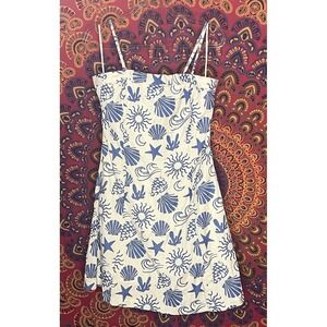 Jessica Simpson L Blue and White Dress with Sea Motif Strapless Optional Smocked